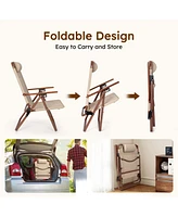 Sugift 3-Position Adjustable Folding Lounge Chair Recliner Chair with Wood-Grain Armrests