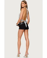 Edikted Womens Shiny Knit Cowl Neck Backless Top