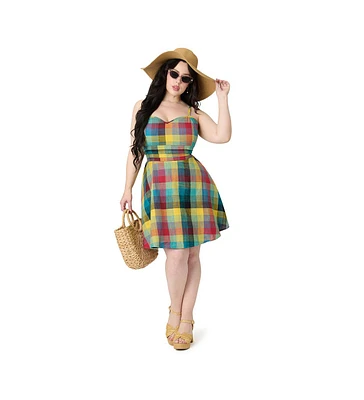 Unique Vintage Plus 1950s Sleeveless Cotton Flare Dress
