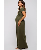 PinkBlush Olive Draped Maternity/Nursing Maxi Dress