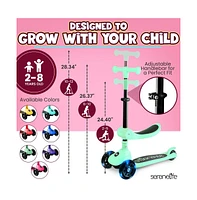 3-Wheel Foldable Kids Scooter - Child Toy Scooter with Built-in Led Wheel Lights, Foldable Seat (Mint Green)