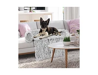 Akiudex Gray Plush Calming Dog Couch Bed with Anti-Slip Bottom