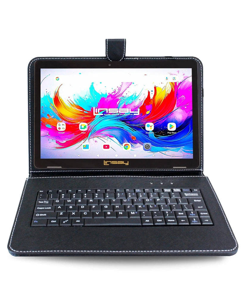 Linsay 10.1" Octa Core 256GB Storage Android 15 Tablet with Black Keyboard