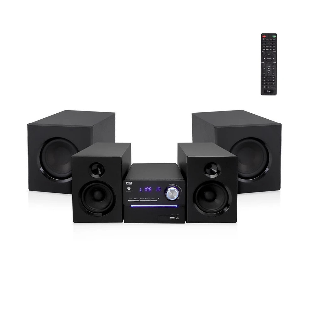 Pyle 3-Piece Wireless Bt Streaming Stereo System – MP3, Usb, Fm Radio, Bass Reflex Speaker, Remote & 2 Wireless Microphones (Black)