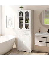Costway 63" Tall Bathroom Cabinet with Tempered Glass Doors Adjustable Shelves Large Drawer
