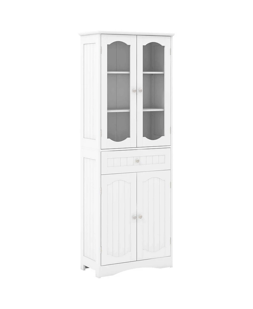 Costway 63" Tall Bathroom Cabinet with Tempered Glass Doors Adjustable Shelves Large Drawer