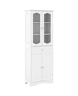 Costway 63" Tall Bathroom Cabinet with Tempered Glass Doors Adjustable Shelves Large Drawer