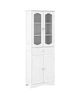 Costway 63" Tall Bathroom Cabinet with Tempered Glass Doors Adjustable Shelves Large Drawer