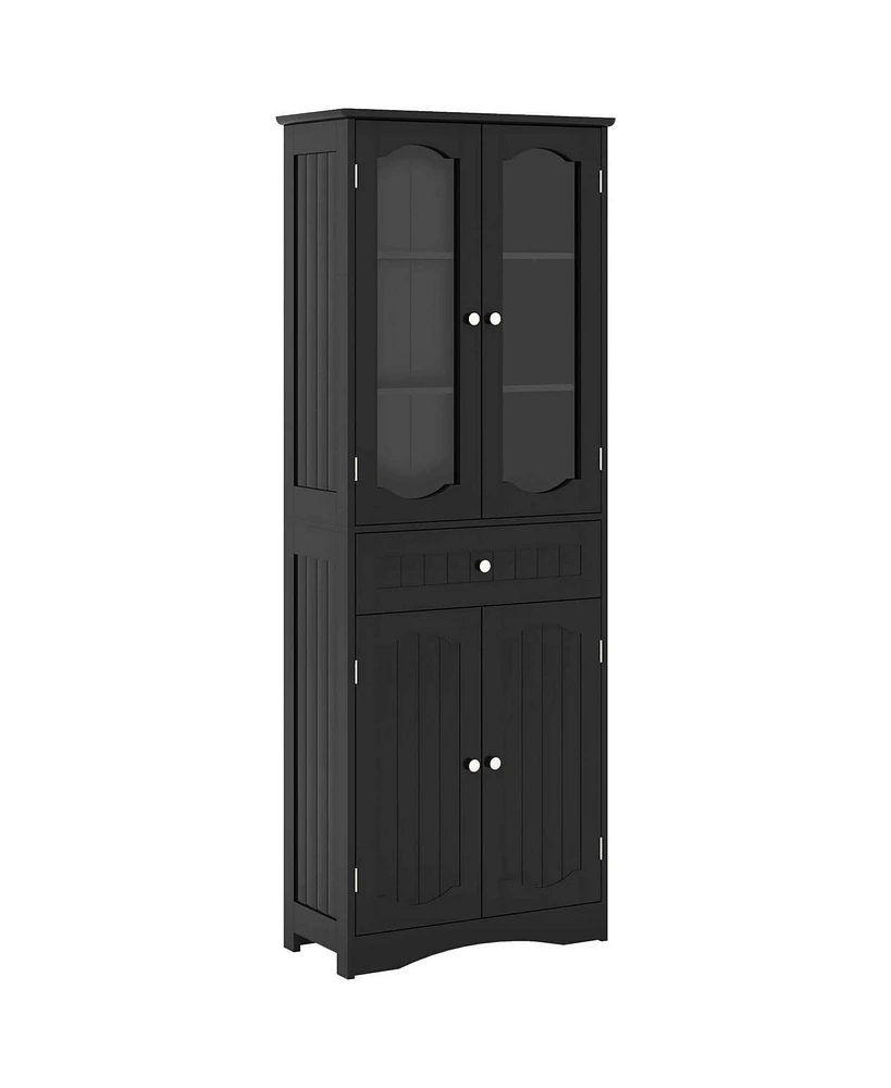 Costway 63" Tall Bathroom Cabinet with Tempered Glass Doors Adjustable Shelves Large Drawer