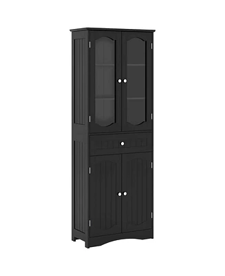 Costway 63" Tall Bathroom Cabinet with Tempered Glass Doors Adjustable Shelves Large Drawer