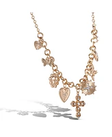 Jessica Simpson Gold-Tone Textured Cross & Heart Charm Necklace