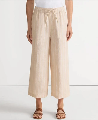 Lands' End Women's High Rise Drawstring Linen Wide Leg Crop Pants