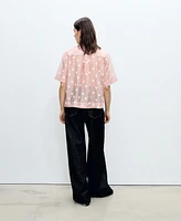 Mango Women's Floral-Embroidered Lyocell Shirt