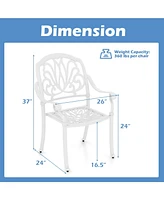 Gymax Set Of 2 Patio Cast Aluminum Dining Chairs Armrests Outdoor Stackable