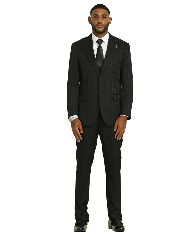 Stacy Adams Big & Tall Tone On 3-Piece Jacket With Solid Vest And Pants Suit Peak Lapel
