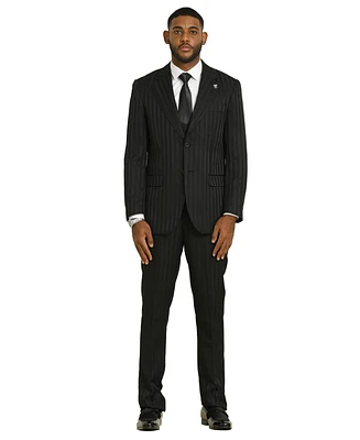 Stacy Adams Big & Tall Tone On 3-Piece Jacket With Solid Vest And Pants Suit Peak Lapel