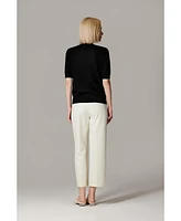 Jennie Liu Women's Tissue Weight 75% Merino Wool 25% Silk Crew Neck Short Sleeve T Shirt Sweater | Ultra Soft Machine-Washable Sweaters