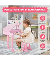 37 Keys Kids Piano Keyboard with Stool, Microphone and Lid