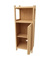Casainc Tall Slim Storage Cabinet with Shutter Door and 3-Tier Shelves, Freestanding Bamboo Organizer for Home