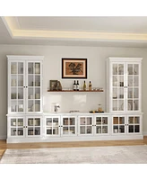 High quality luxury white multifunctional Tv cabinet, display cabinet, 12 doors, tempered glass