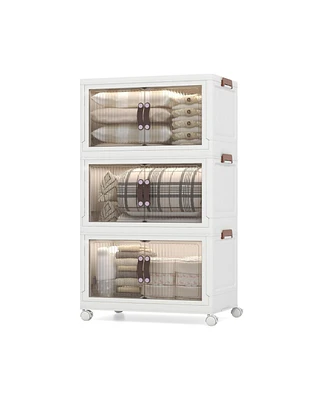 Volenca 60 Gal 3-Tier Stackable Storage Boxes Bins with Magnetic Doors and Lockable Casters