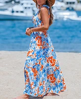 Cupshe Women's Cerulean Waltz Floral Maxi Beach Dress