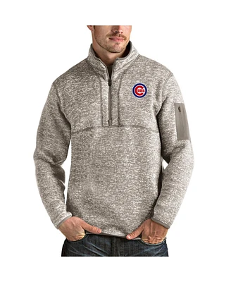 Antigua Men's Oatmeal Chicago Cubs Fortune Quarter-Zip Pullover Jacket