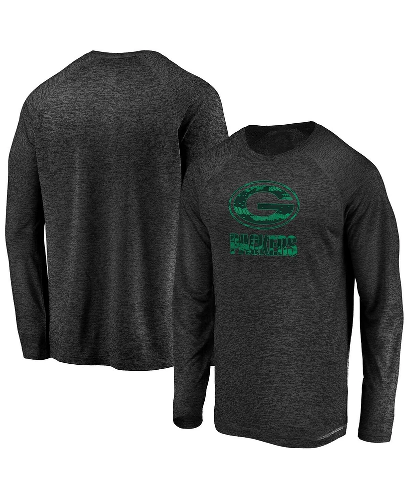Fanatics Men's Black Green Bay Packers Iconic Striated Dark Logo Raglan Long Sleeve T-Shirt
