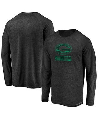 Fanatics Men's Black Green Bay Packers Iconic Striated Dark Logo Raglan Long Sleeve T-Shirt