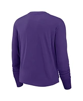 Nike Women's Purple Minnesota Vikings Large Shoulder Logo Cropped Long Sleeve Fashion T-Shirt