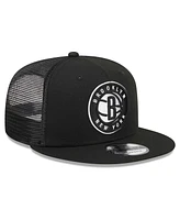 New Era Men's Black Brooklyn Nets 9FIFTY Snapback Trucker Hat