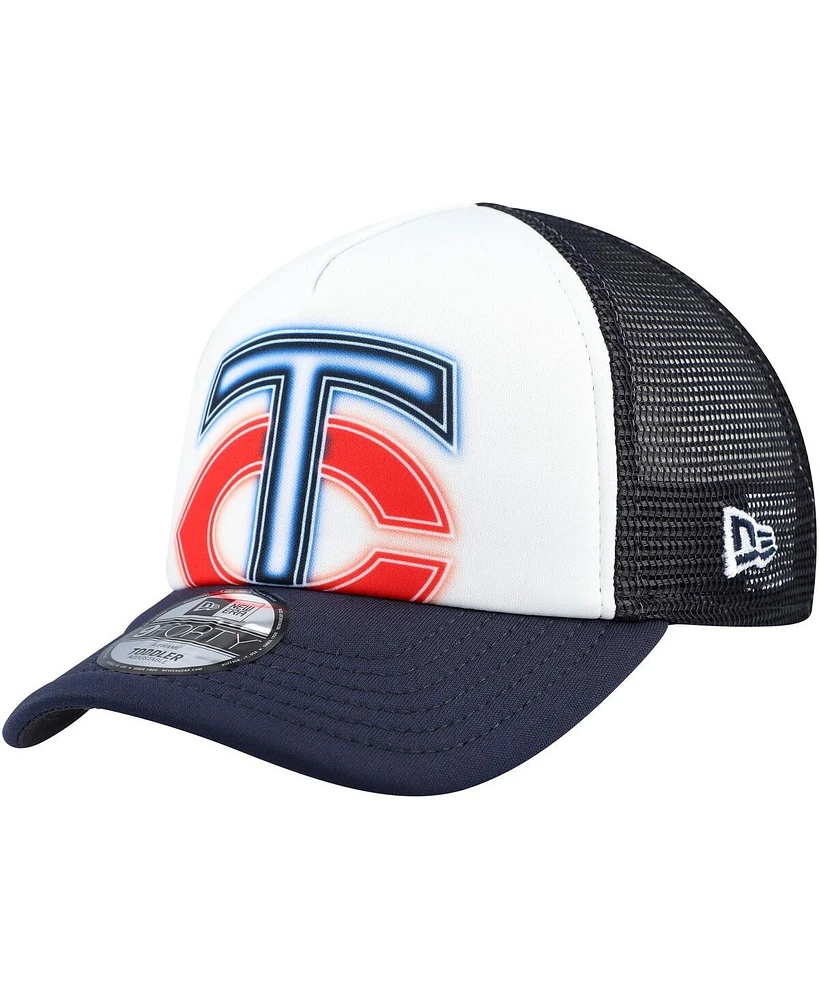New Era Toddler White/Navy Minnesota Twins Painted A-Frame 9FORTY Trucker Adjustable Hat