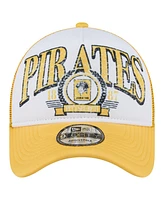 New Era Men's White/Gold Pittsburgh Pirates Distressed 9FORTY A-Frame Adjustable Trucker Hat