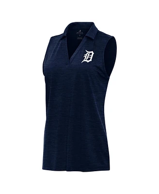 Antigua Women's Heather Navy Detroit Tigers Layout Sleeveless Polo Shirt
