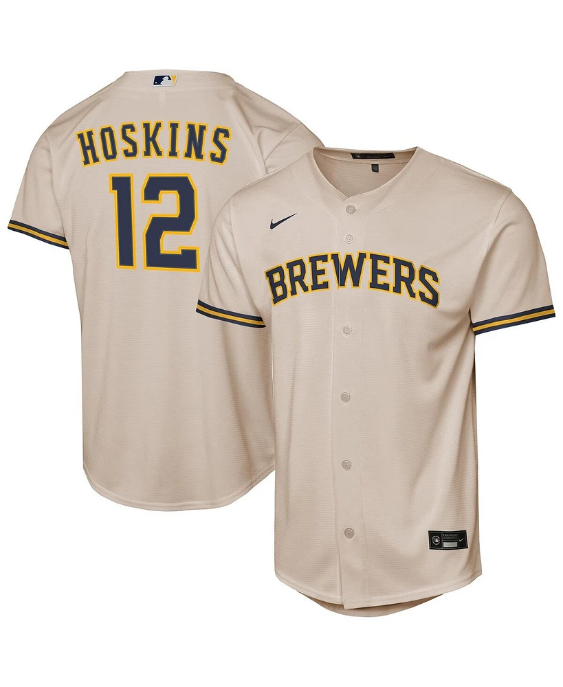 Nike Big Boys and Girls Rhys Hoskins Cream Milwaukee Brewers Home Replica Player Jersey