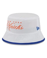 New Era Men's White/Blue New York Knicks 2025 Nba Draft Nylon Bucket Hat