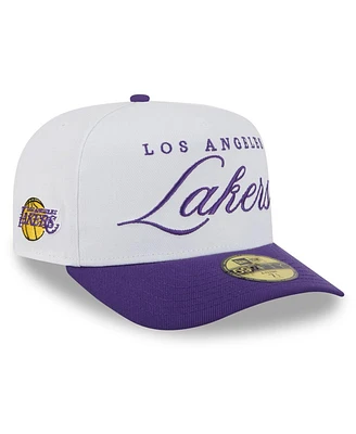 New Era Men's White/Purple Los Angeles Lakers 2025 Nba Draft A-Frame 59FIFTY Fitted Hat