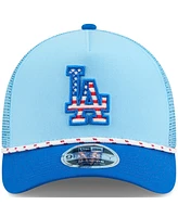 New Era Men's Light Blue/Royal Los Angeles Dodgers 2025 Fourth of July 9FORTY A-Frame M-Crown Adjustable Trucker Hat