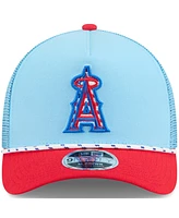 New Era Men's Light Blue/Red Los Angeles Angels 2025 Fourth of July 9FORTY A-Frame M-Crown Adjustable Trucker Hat