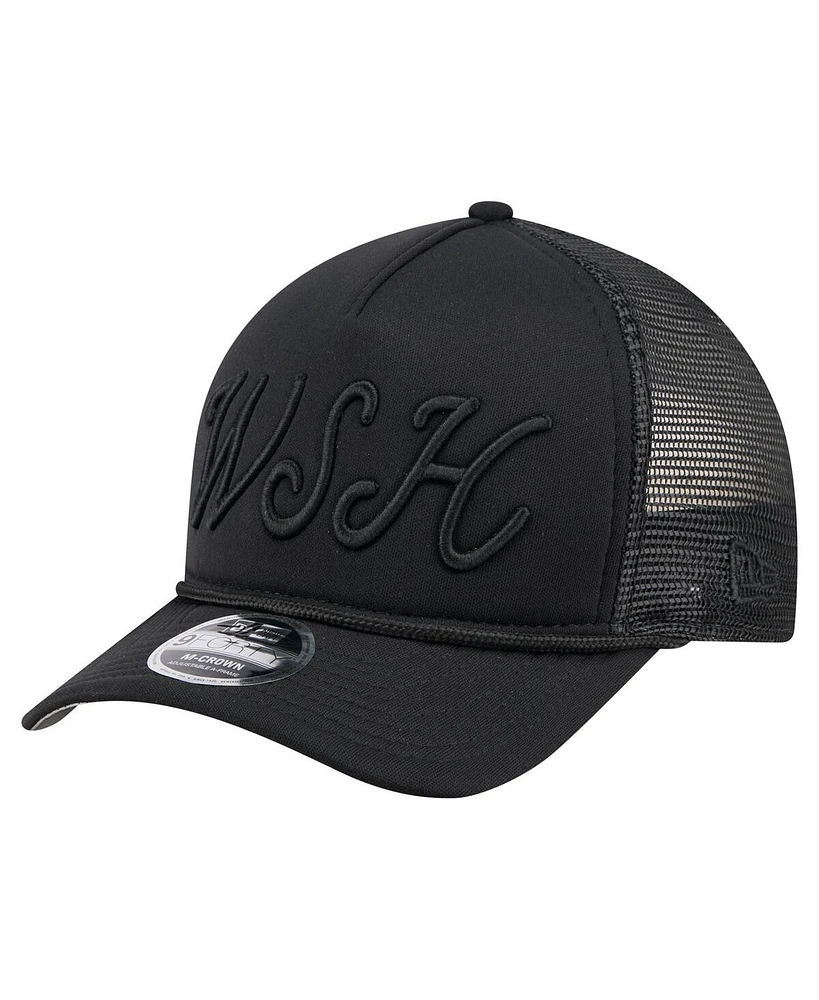 New Era Men's Black Washington Nationals City Initial 9FORTY A-Frame M-Crown Adjustable Trucker Hat