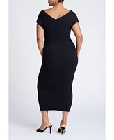 Eloquii Women's Plus Cross Front Rib Midi Sweater Dress