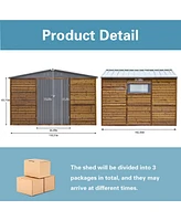 Mondawe 8x10FT Iron-Wood Outdoor Storage Tool Shed with Lockable Door and Windows