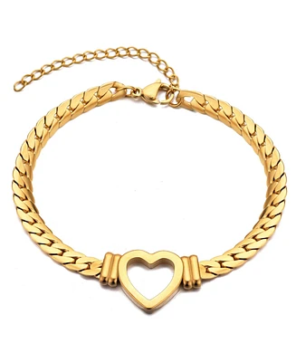 Adornia Tarnish Resistant Gold Flat Curb Chain Heart Bracelet