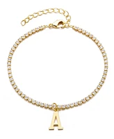 Adornia Gold Crystal Initial Charm Tennis Bracelet