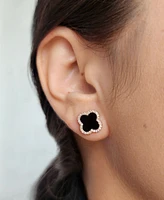 Adornia Rose Gold Black Halo Clover Stud Earrings