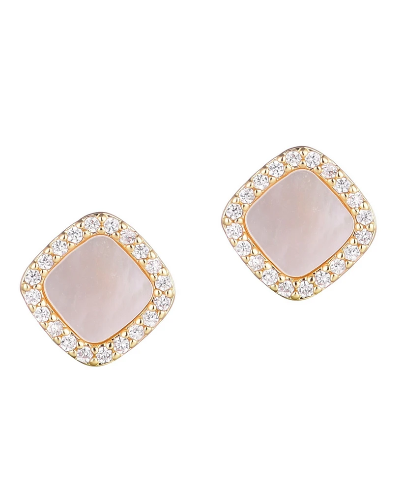 Adornia Gold Cushion-Shaped Mother of Pearl Halo Stud Earrings