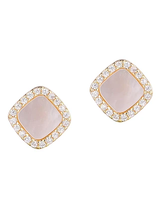 Adornia Gold Cushion-Shaped Mother of Pearl Halo Stud Earrings