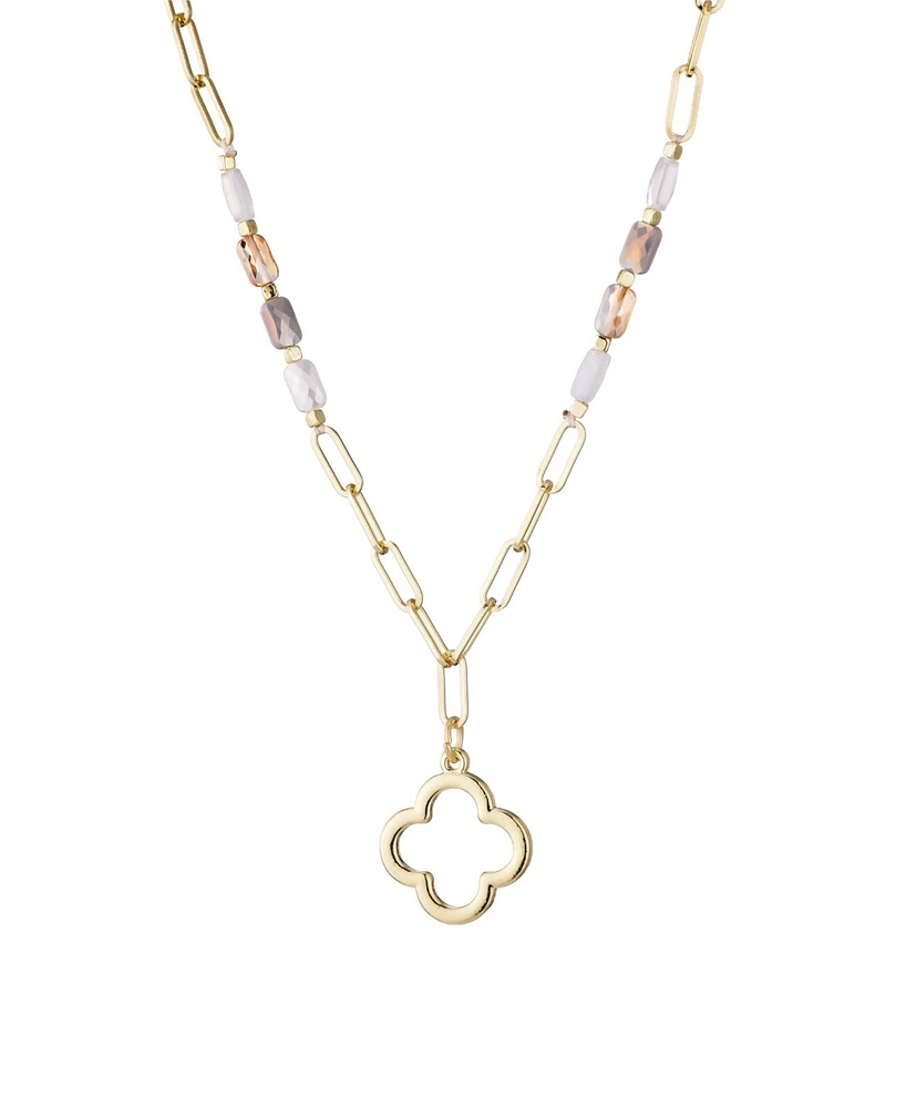 Adornia Mixed Bead and Chain Clover Outline Pendant Necklace