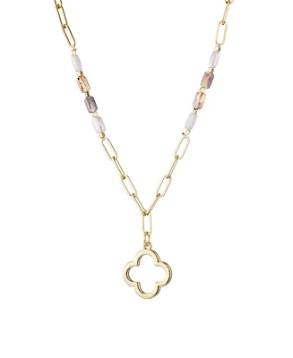 Adornia Mixed Bead and Chain Clover Outline Pendant Necklace