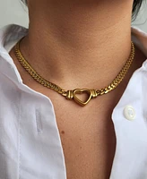 Adornia Tarnish Resistant Gold Flat Curb Chain Heart Necklace